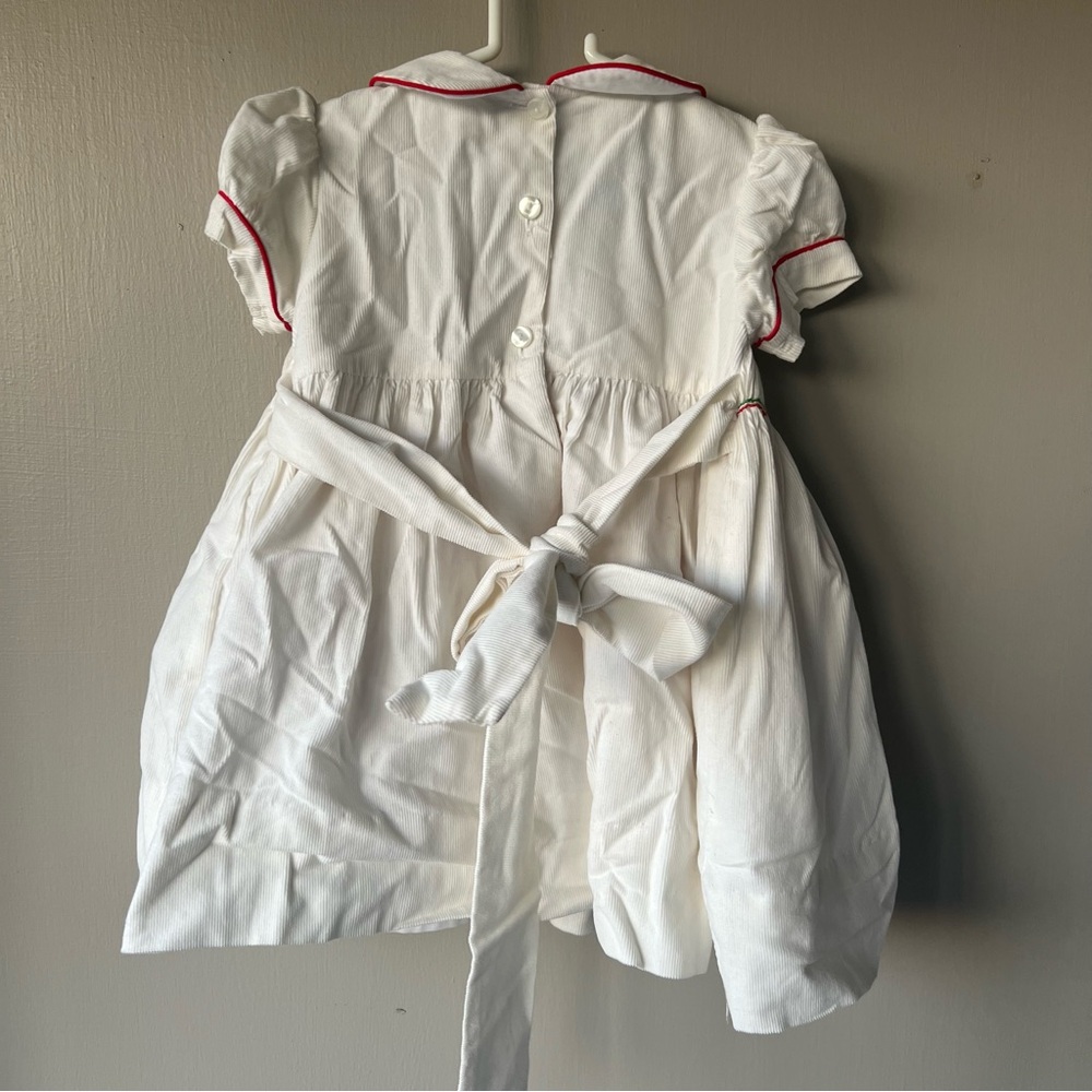 ANAVINI VELANI GIRLS WHITE DRESS WITH COLLAR - SMOCKED CANDY CANES - Picture 5 of 10